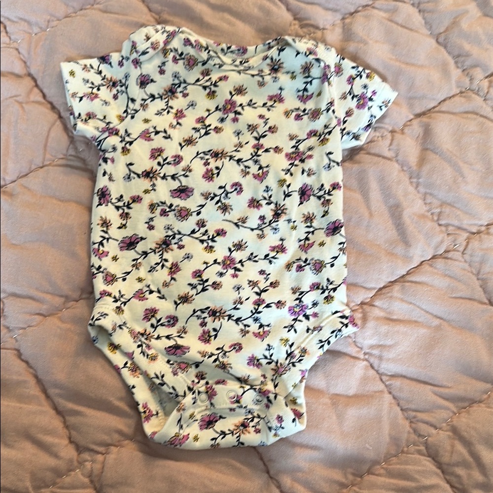 Old Navy Floral Baby Bodysuit - Pink and Blue on Cream